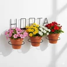 Suporte p 3 Vasos c letreiro Horta em Ferro  Feito à mão Plantas Flores Decoração de Jardim