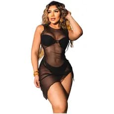 saída de praia luxo vestido curto de tule com elastano   ref:2383