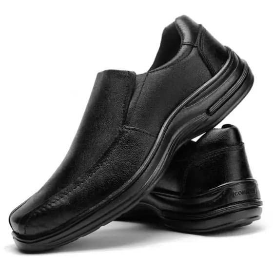 Sapato Social Masculino Ortopédico Confort De Couro Macio Super Leve + Carteira