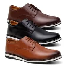 Kit 3 Pares de Sapato Oxford Masculino Social Elegante Moderno de Couro Nobre Macio Com Solado Leve Confortável Estiloso
