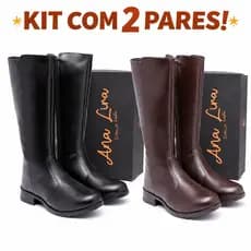 Kit 2 Pares de Bota Feminina Cano Longo Over de Ziper Confortável Ideia Para Dia a Dia Promocao Top