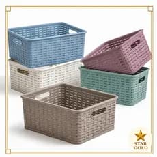 Manhattan Caixa De Armazenamento Tecido Multiuso Cesta De Recipiente Plástico Com Motivo De Rattan Rack 25 x 14 x 11 CM