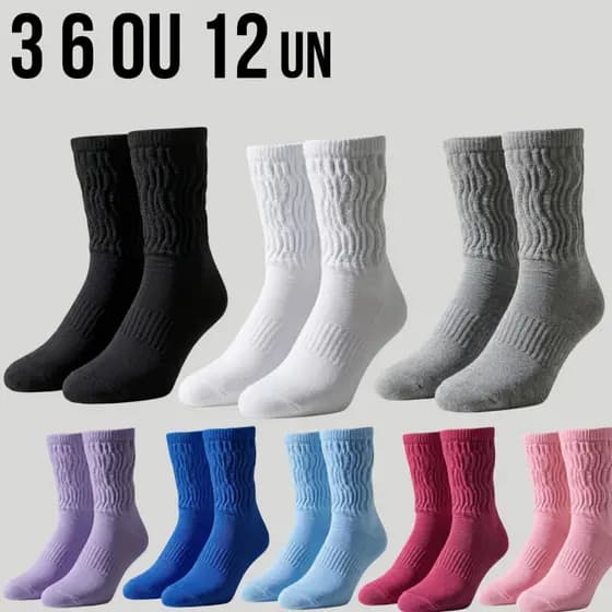 Meia Cano Alto em Algodão Premium Macias Confortaveis Kit 3 6 ou 12 Pares de Meias - Promoção !