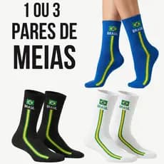 Meia Feminina em Algodão Kit com até 3 Pares de Meias do Brasil Caminhadas e Academia - Promoção !