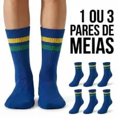 Meia Masculina em Algodão Academia Treinos Kit com até 3 Meias do Brasil Confortável - Promoção !