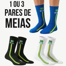 Meia Masculina de Algodão para Academia e Treino Kit com até 3 Pares de Meias do Brasil - Promoção !