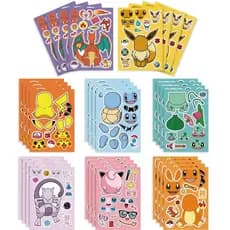 16 Pcs Faça Um Rosto Pokémon Pikachu Anime Infantil Desenho Animado Interação Pai-Filho Quebra-Cabeça Adesivos DIY Para