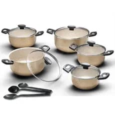 Jogo de Panelas Caçarolas 5 Peças Conjunto Antiaderente Kit Tampa Vidro Teflon Resistente Não Gruda