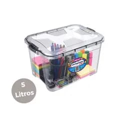 Caixa Organizadora 5 Litros Multiuso Plástico Transparente Tampa Trava Armazenamento 28x18x18