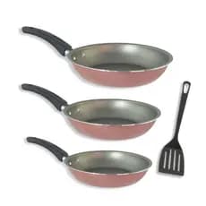Kit 3 Frigideiras Grossa Teflon Antiaderente Não Gruda Resistente Para Frituras Conjunto Brinde Espátula Ovo
