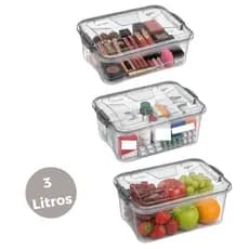 Kit 3 Caixas Organizadora 3 Litros Multiuso Transparente Plástico Tampa Trava Armazenamento