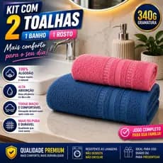 Kit Jogo de Toalhas 2 Peças Banho e Rosto 100% Algodão Seca Rápido Macia Super Absorvente 130 x 70cm