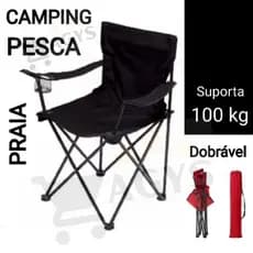 Cadeira de Pesca camping e Praia Dobrável Reforçada c/ Porta Copo e Sacola