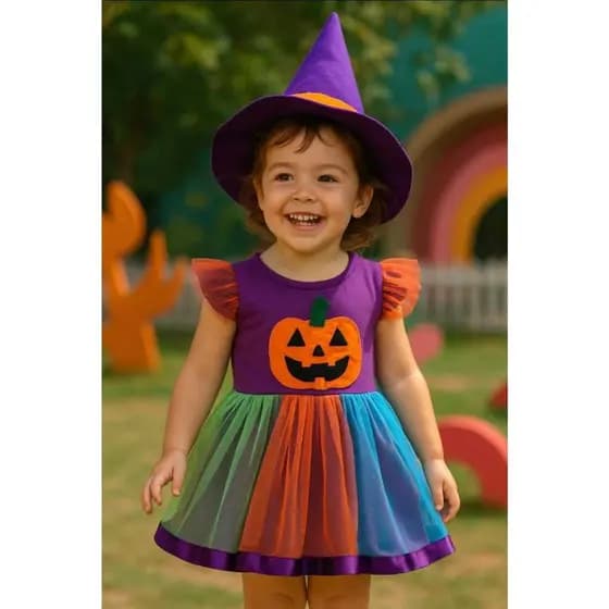 Fantasia Halloween infantil - VESTIDO ABÓBORA COM CHAPÉU