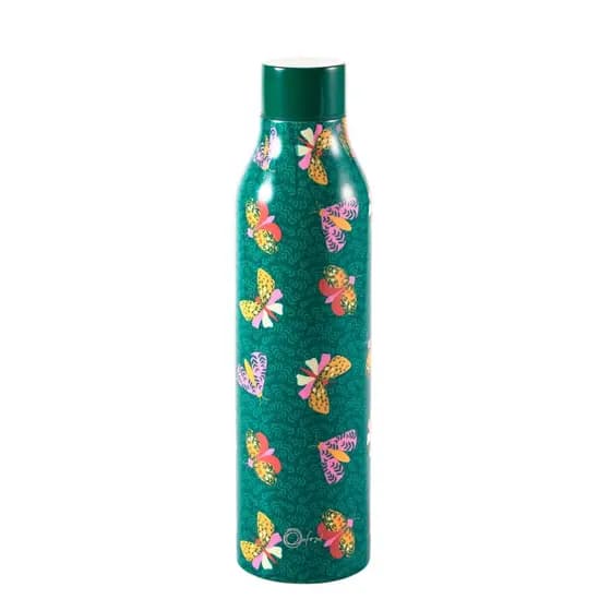 Garrafa Térmica em Aço Inox Parede Dupla 590ml Mariposas Verde Oxford