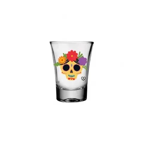 Copo Shot Caveiras Mexicanas 60ml Amarela Allmix Vidro Decorado Estampado Divertido Colorido Nadir Figueiredo