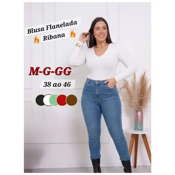 BLUSA DE FRIO RIBANA FLANELADA GOLA V, BLUSA FEMININA MANGA LONGA, BLUSA TERMICA FEMININA GOLA V