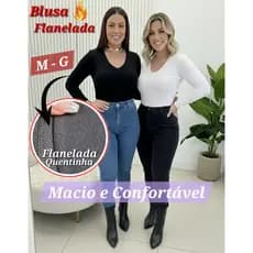 BLUSA FEMININA RIBANA MANGA LONGA, BLUSA DE FRIO FLANELADA GOLA V, BLUSA TERMICA FEMININA GOLA V