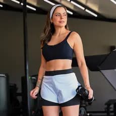 Shorts compressão 2 em 1 feminino para academia caminhadas e corrida Branco