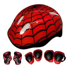 Capacete Infantil Bike Patins Skate + Kit Proteção Joelheiras Cotoveleira ARANHA