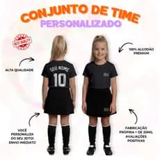 Conjunto Algodão Premium Camiseta + Short Saia Personalizado Com seu nome+ Num+Brasão