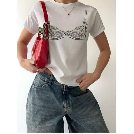 Camiseta 100% Algodão Sutiã Estampada