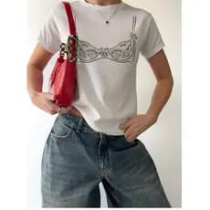 Camiseta 100% Algodão Sutiã Estampada