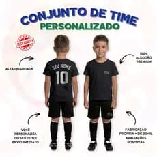 Conjunto Infantil Camisa + Bermuda Futebol Personalizado com SEU NOME + SEU BRASÃO + NUM