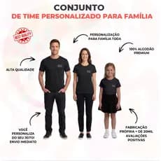 Kit 3 camisetas família time+seunome+número Algodão Premium Alta Qualidade