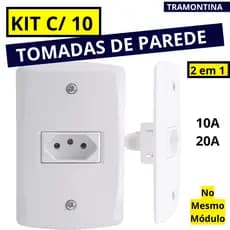 Kit 10 Tomadas Tramontina Branco 10A e 20A No Mesmo Buraco Lux2 Completa Residencial