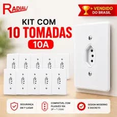 Kit 10 Tomadas 10A Branca Radial 2P+T Padrão Brasileiro Tomada Elétrica Parede