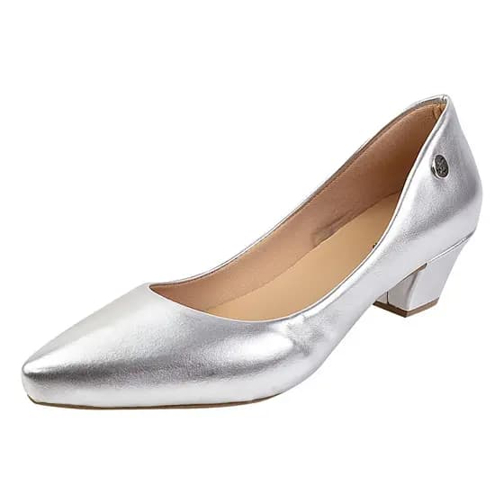 Sapato Feminino Scarpin Social Bico Fino Prata Donna Santa