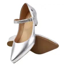 Scarpin Feminino Bico Fino Boneca Donna Santa Prata Dourado