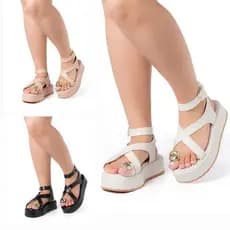 Sandália Feminina Tiras Cruzadas Flatform Donna Santa