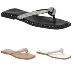 Sandália Rasteira Chinelo Donna Santa Strass Bico Quadrado