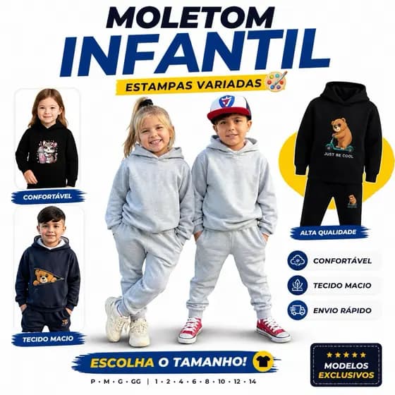 Conjunto Moletom Infantil Menino Menina 4 ao 12 Inverno Manga Longa Envio Rapido Abrigo Inverno