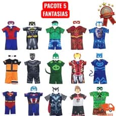 Pacote 5 Fantasias Infantis Menino + Máscaras Inclusas