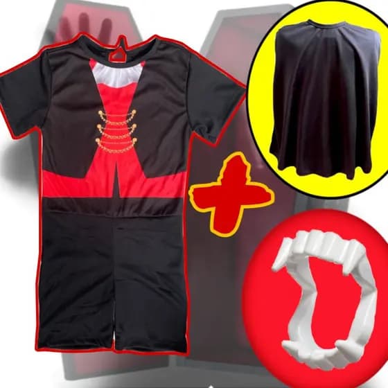 Fantasia Vampiro Envio Rapido Halloween, Dracula, Acompanha Capa E Dentadura, Criança, Halloween