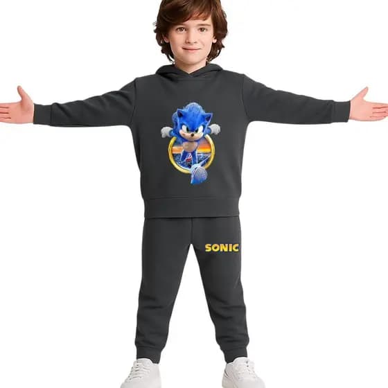 Conjunto de Moletom Sonic Casaco de Capuz Calça Com Punho Infantil Touca Forrada + Brinde Surpresa