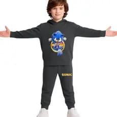 Conjunto de Moletom Sonic Casaco de Capuz Calça Com Punho Infantil Touca Forrada + Brinde Surpresa