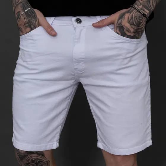 Bermuda Jeans Branca Masculino Premium Casual Social