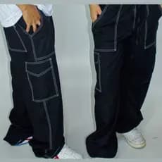 Calça cargo preto com linha branco modero unissex streetswear skatista