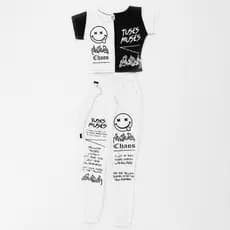 Conjunto Calça Jogger Street  Emoji SMILE E Cropped branco e preto