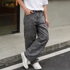 CALÇA JEANS BALÃO E RETA BOCA LARGA ESTILO SKATE Preto Estonado
