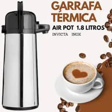 GARRAFA TÉRMICA GRANDE HOTEL AIR POT INOX 1.8 LITROS INVICTA INQUEBRÁVEL ALTA CONSERVAÇÃO.