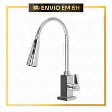Torneira Gourmet de Cozinha Bancada Luxo Flexível Quadrada 1/4 de Volta