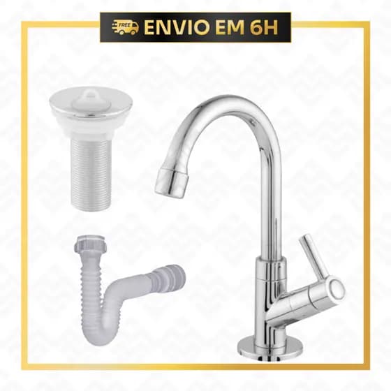 Torneira Cromada Banheiro ABS com Válvula 7/8 e Sifão Universal l Pia Banheiro l Lavabo