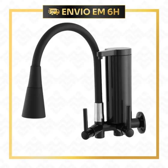 Torneira Gourmet Cozinha Preta com Filtro Slim Parede Flexível Duplo Comando Luxo