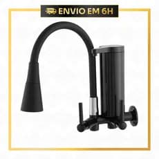 Torneira Gourmet Cozinha Preta com Filtro Slim Parede Flexível Duplo Comando Luxo
