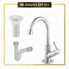 Kit Torneira Pia de Banheiro Cromada ABS + Válvula 7/8 + Sifão Universal